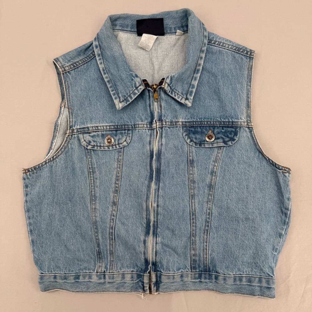 Faded Glory Vintage Denim Vest Light Wash Zip Up Sleeveless Jacket Large 1805FG